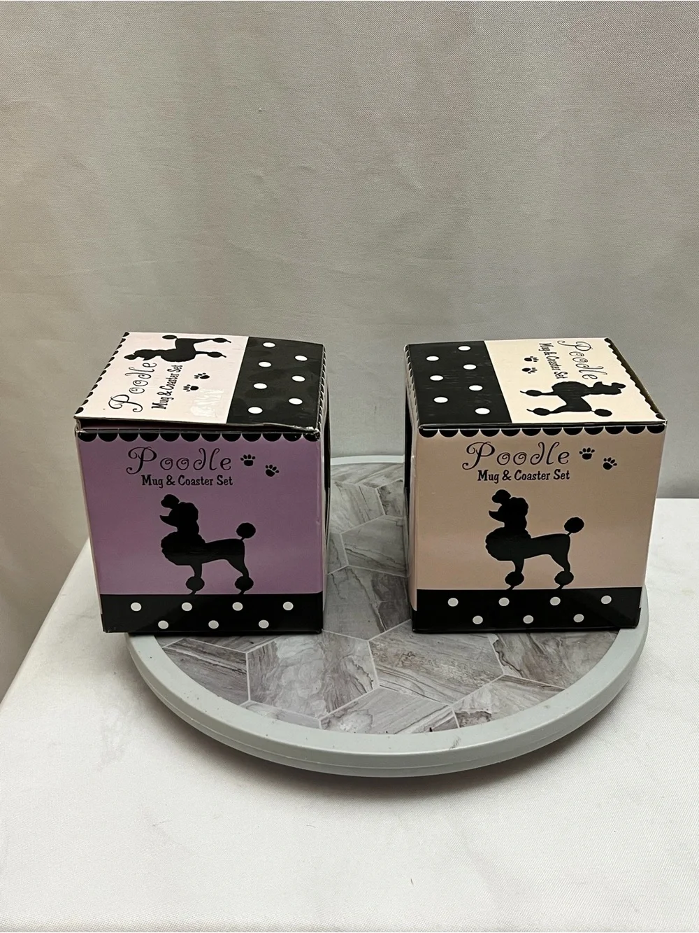Set of 2 HuesnBrews Poodle Mug & Coaster Sets Pink Black 13 Oz Dog Lover